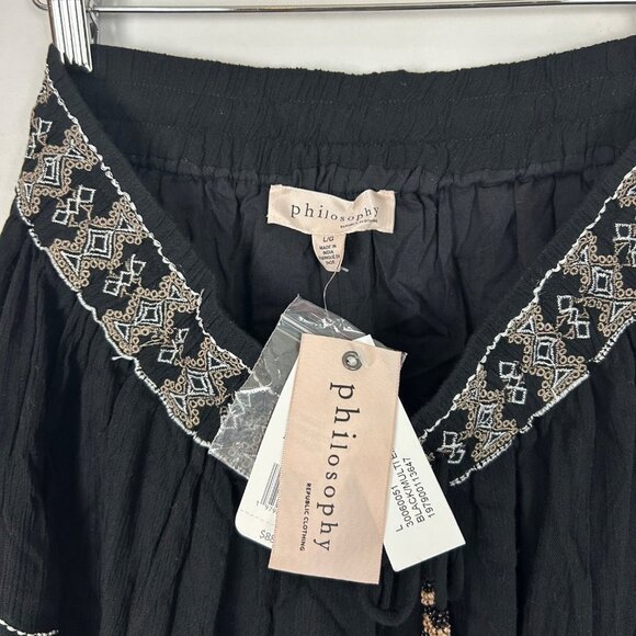 NEW Philosophy Black A-line Full Maxi Skirt Embroidered Boho Hippie Size Large W - Picture 4 of 4